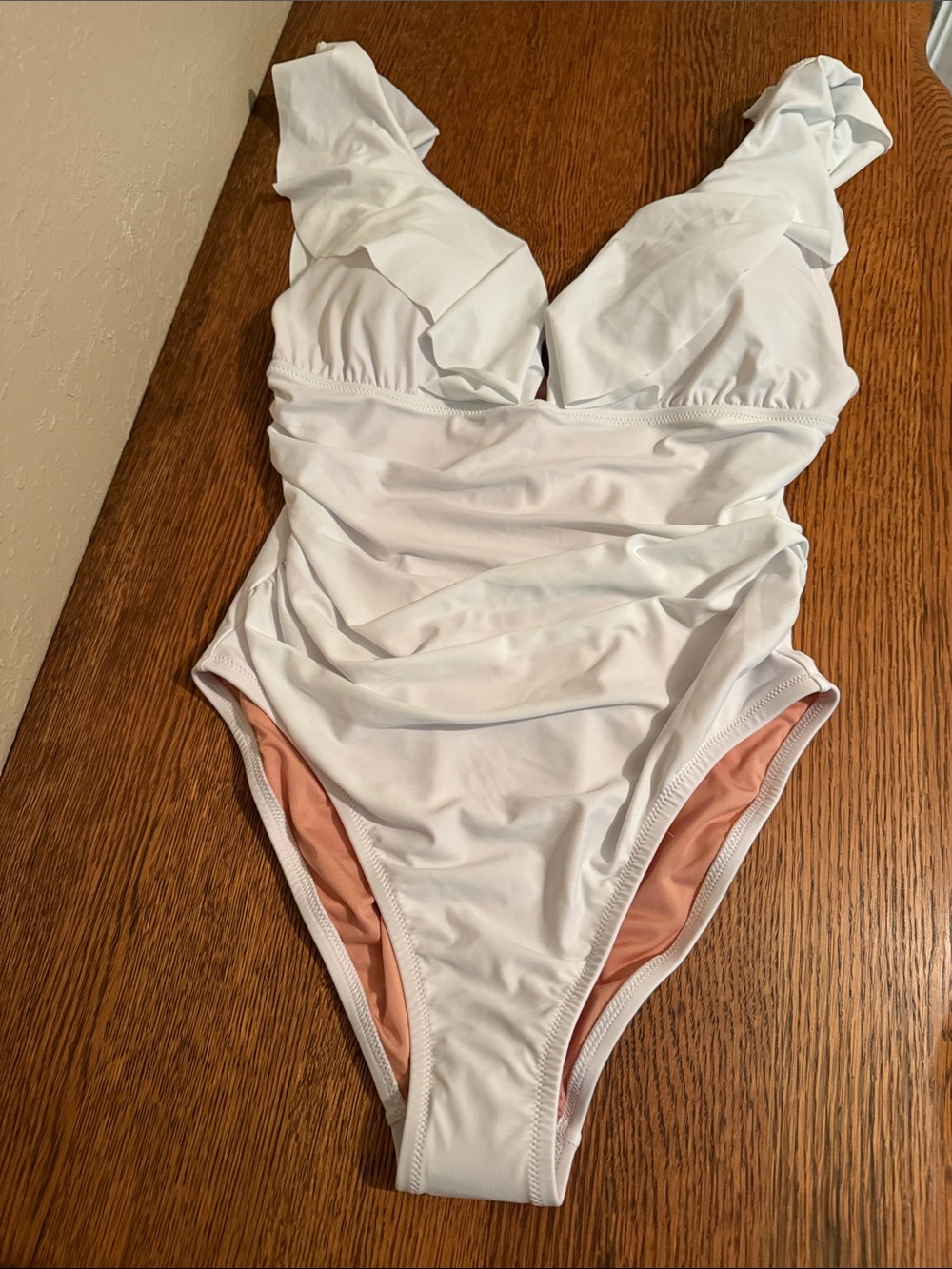 J. Crew White One-Piece Swimsuit with Ruffle Straps